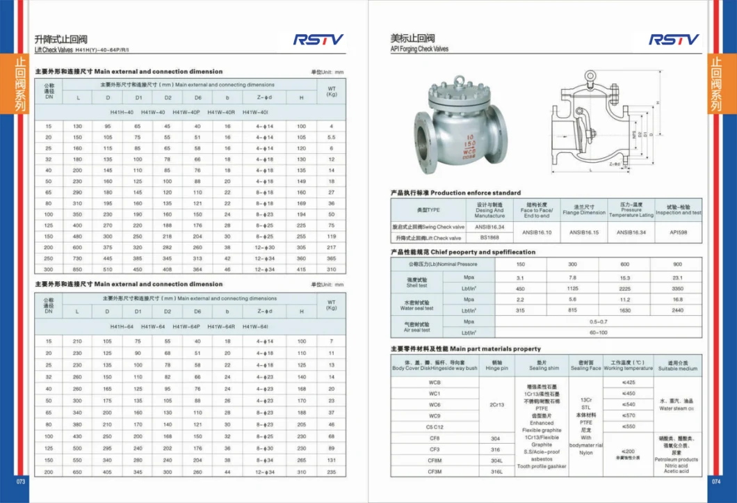 API/JIS/DIN Swing Check Valve Factory Derect Sell 150/300/600/900lb Wcb/CF8/CF8m